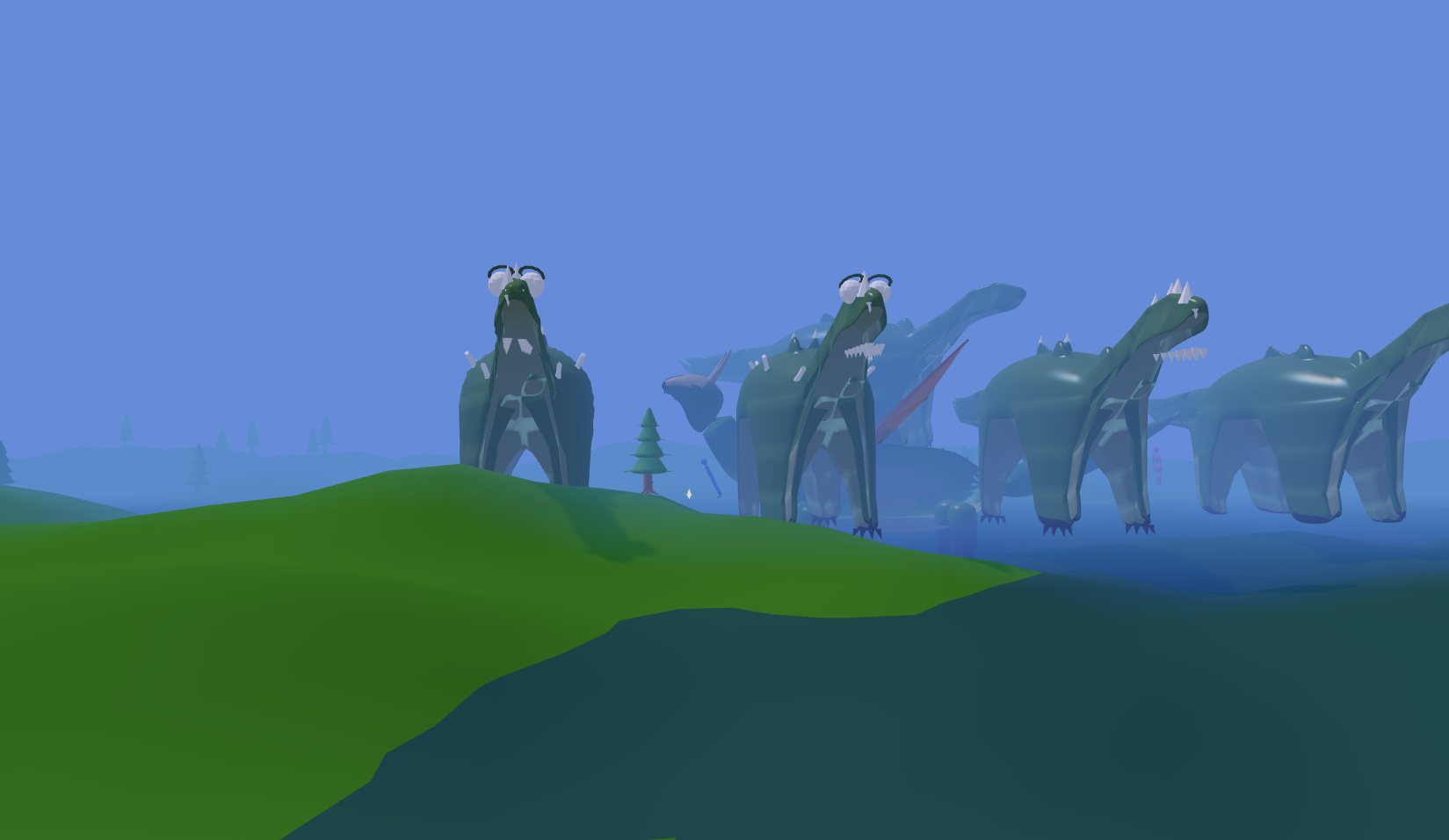 Dragon iterations from n=1 to n=4 standing in a row