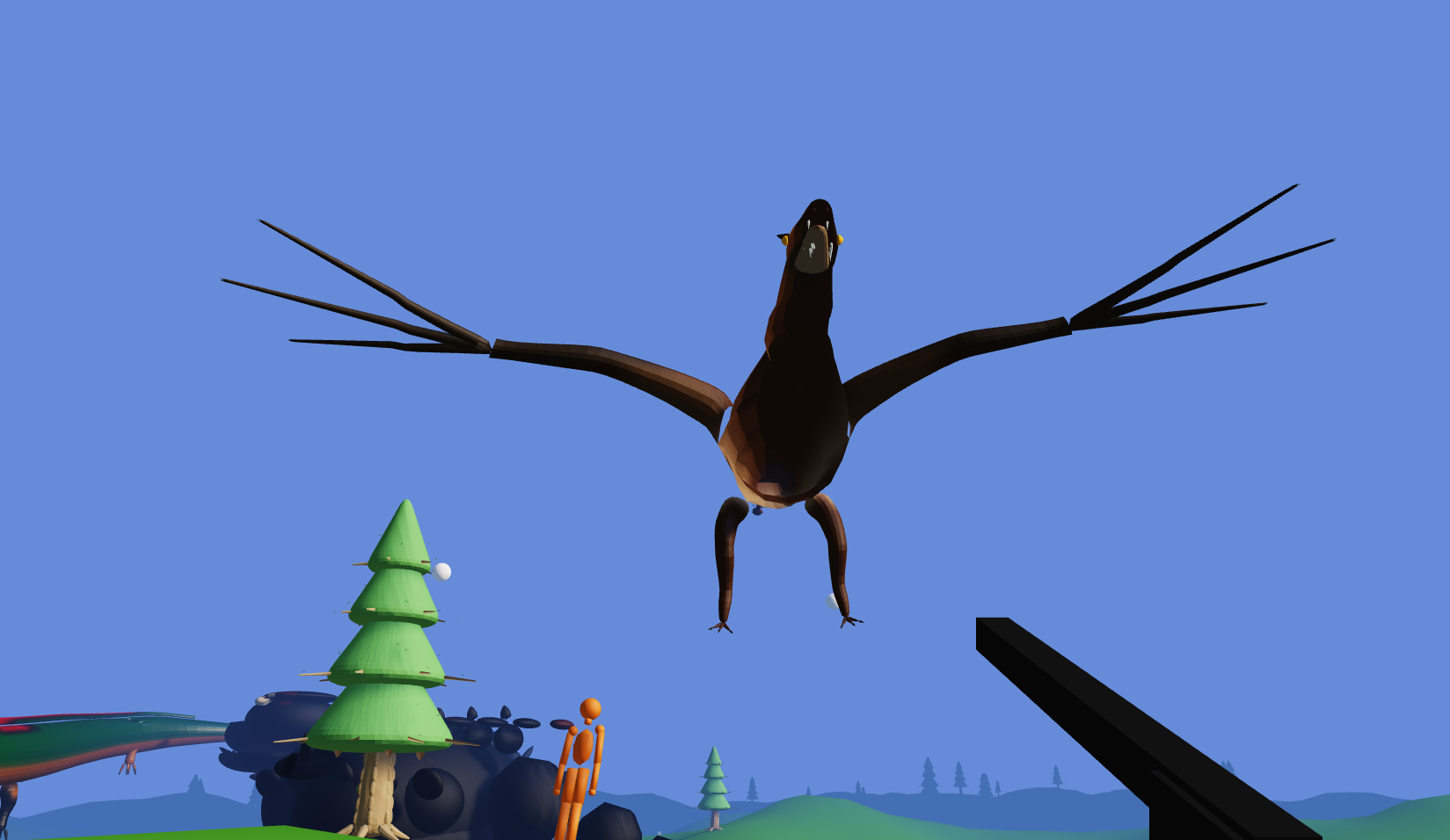 Wyvern dragon flying overhead during boss fight with player weapon visible